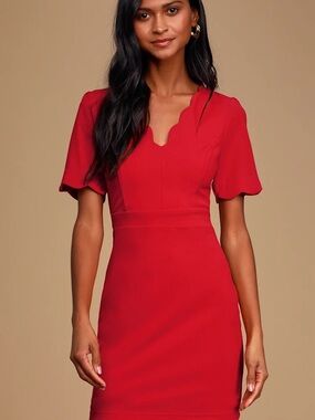 Lulu's Red Scallop-Neck Mini Sheath Dress